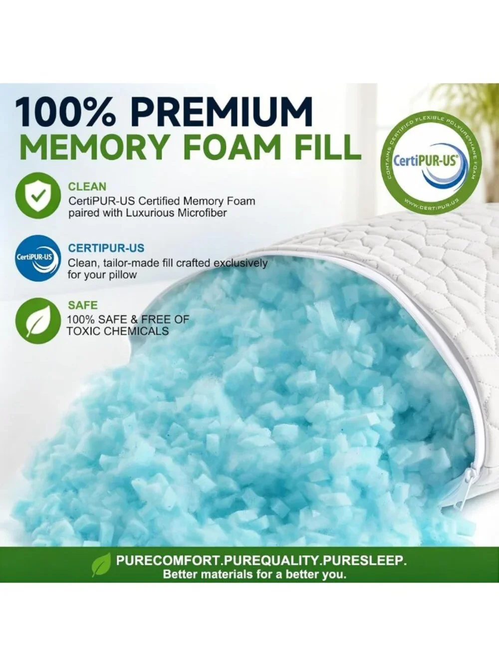 Cooling Shredded Memory Foam Pillows Set of 2 - Adjustable Firmness for All